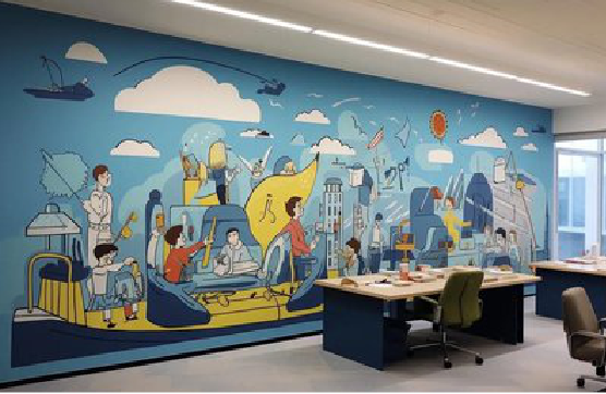 来宾办公室墙绘的特点。