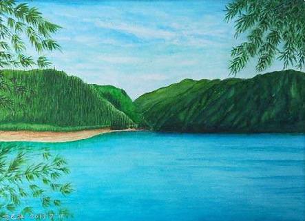 来宾在墙绘中，如何绘画绿水青山？