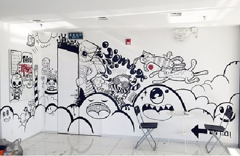 来宾手绘墙并非传统涂鸦。